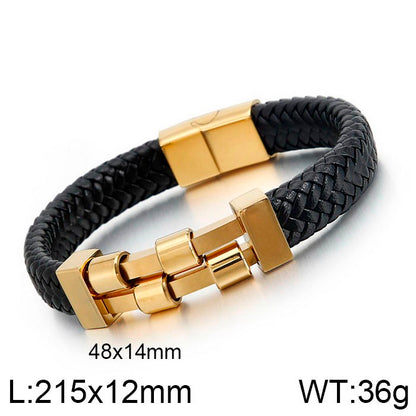 Hip-hop Retro Color Block Pu Leather Titanium Steel Plating Gold Plated Men's Bangle