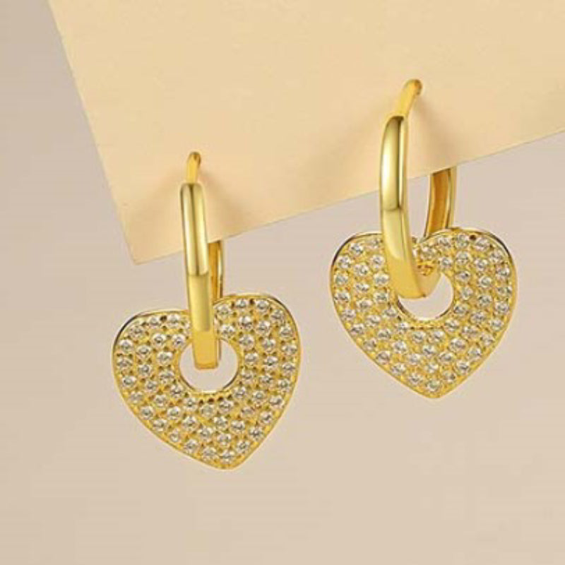 1 Pair Sweet Simple Style Heart Shape Inlay Sterling Silver Rhinestones Gold Plated Drop Earrings