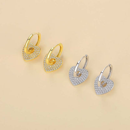 1 Pair Sweet Simple Style Heart Shape Inlay Sterling Silver Rhinestones Gold Plated Drop Earrings