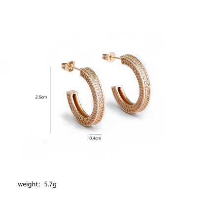 1 Pair Hip-Hop Rock Simple Style C Shape Polishing Inlay Copper Zircon 18K Gold Plated Ear Studs