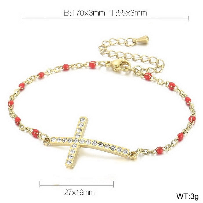 Simple Style Commute Cross Titanium Steel Inlay Rhinestones Women's Bracelets