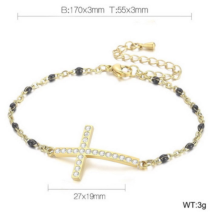 Simple Style Commute Cross Titanium Steel Inlay Rhinestones Women's Bracelets