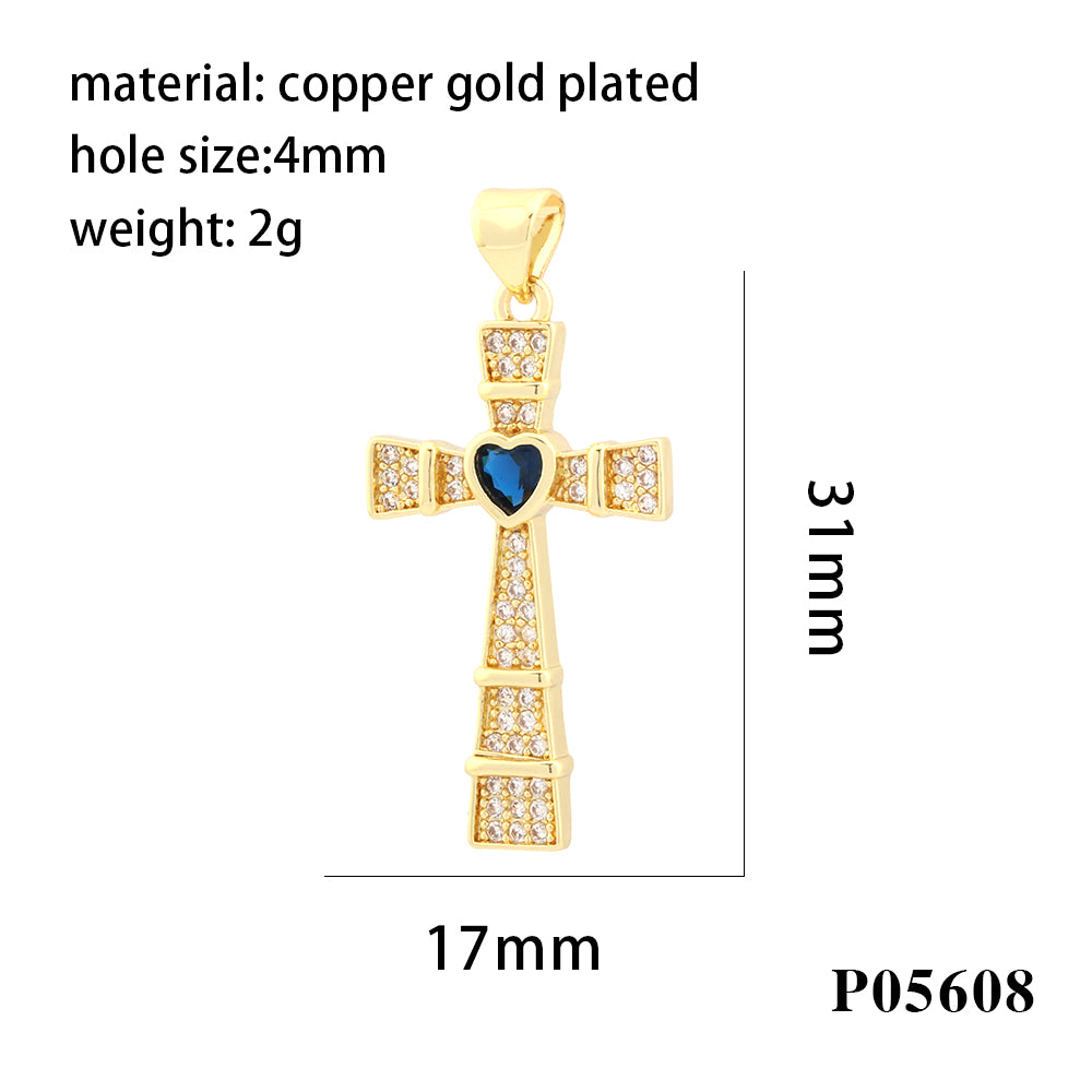 Hip-Hop Simple Style Streetwear Cross Heart Shape Copper Plating Inlay Zircon 18k Gold Plated Charms