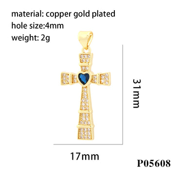 Hip-Hop Simple Style Streetwear Cross Heart Shape Copper Plating Inlay Zircon 18k Gold Plated Charms