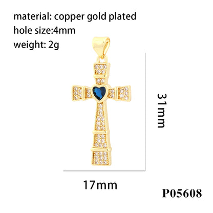 Hip-Hop Simple Style Streetwear Cross Heart Shape Copper Plating Inlay Zircon 18k Gold Plated Charms