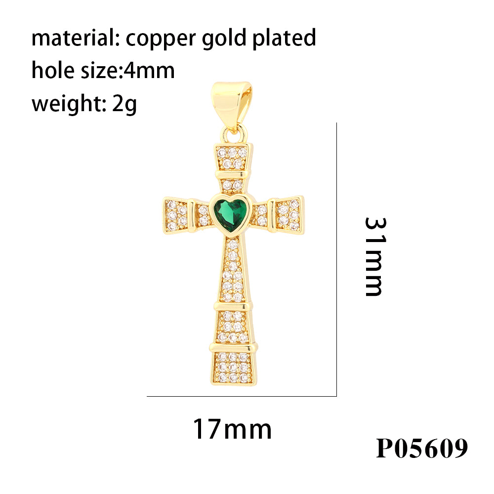 Hip-Hop Simple Style Streetwear Cross Heart Shape Copper Plating Inlay Zircon 18k Gold Plated Charms