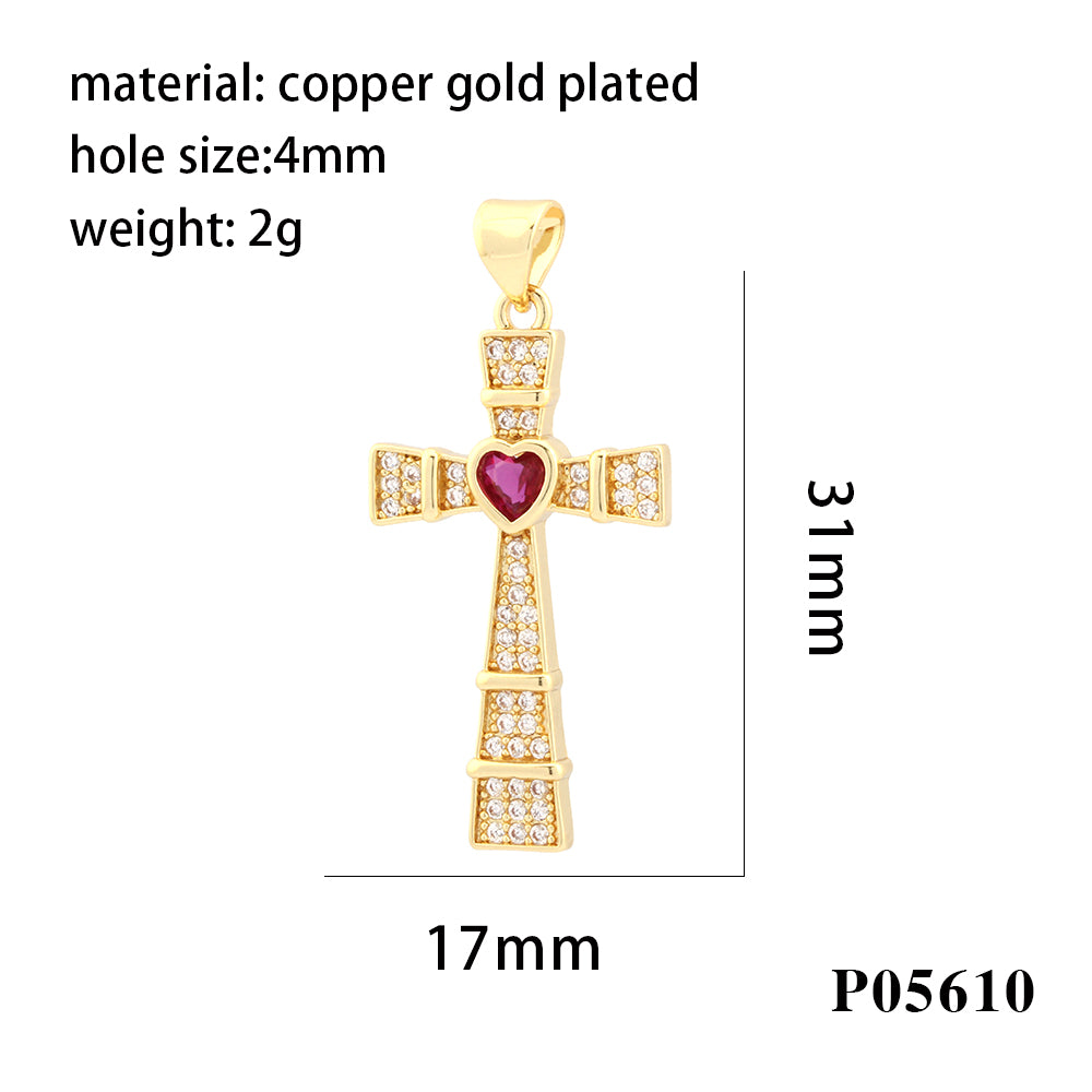 Hip-Hop Simple Style Streetwear Cross Heart Shape Copper Plating Inlay Zircon 18k Gold Plated Charms