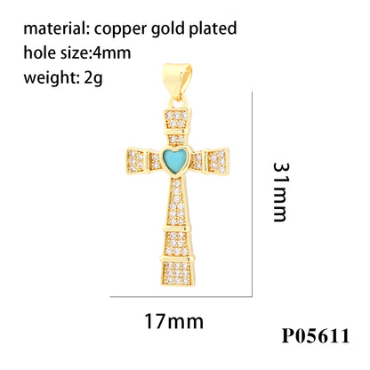 Hip-Hop Simple Style Streetwear Cross Heart Shape Copper Plating Inlay Zircon 18k Gold Plated Charms