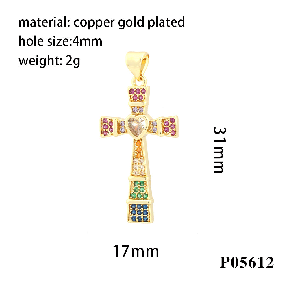 Hip-Hop Simple Style Streetwear Cross Heart Shape Copper Plating Inlay Zircon 18k Gold Plated Charms