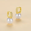 1 Pair Simple Style Commute Color Block Inlay Sterling Silver Pearl Zircon Earrings