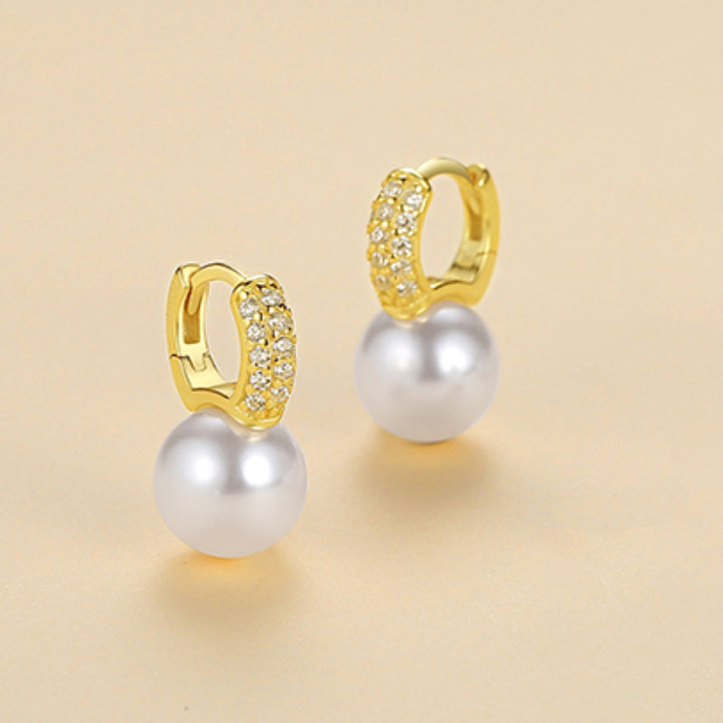 1 Pair Simple Style Commute Color Block Inlay Sterling Silver Pearl Zircon Earrings