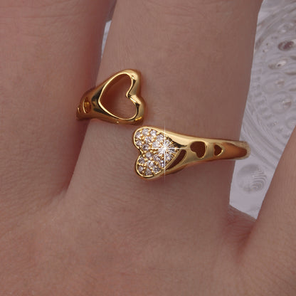 Cute Sweet Animal Heart Shape Mermaid Copper Plating Inlay Zircon 18k Gold Plated Women's Open Rings