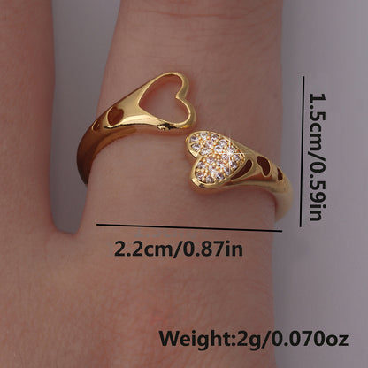 Cute Sweet Animal Heart Shape Mermaid Copper Plating Inlay Zircon 18k Gold Plated Women's Open Rings