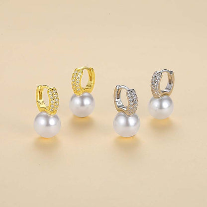 1 Pair Simple Style Commute Color Block Inlay Sterling Silver Pearl Zircon Earrings