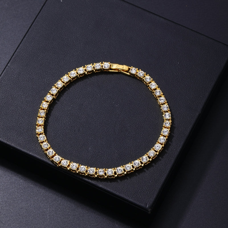 Hip-hop Round Copper Zircon Bracelets Necklace In Bulk