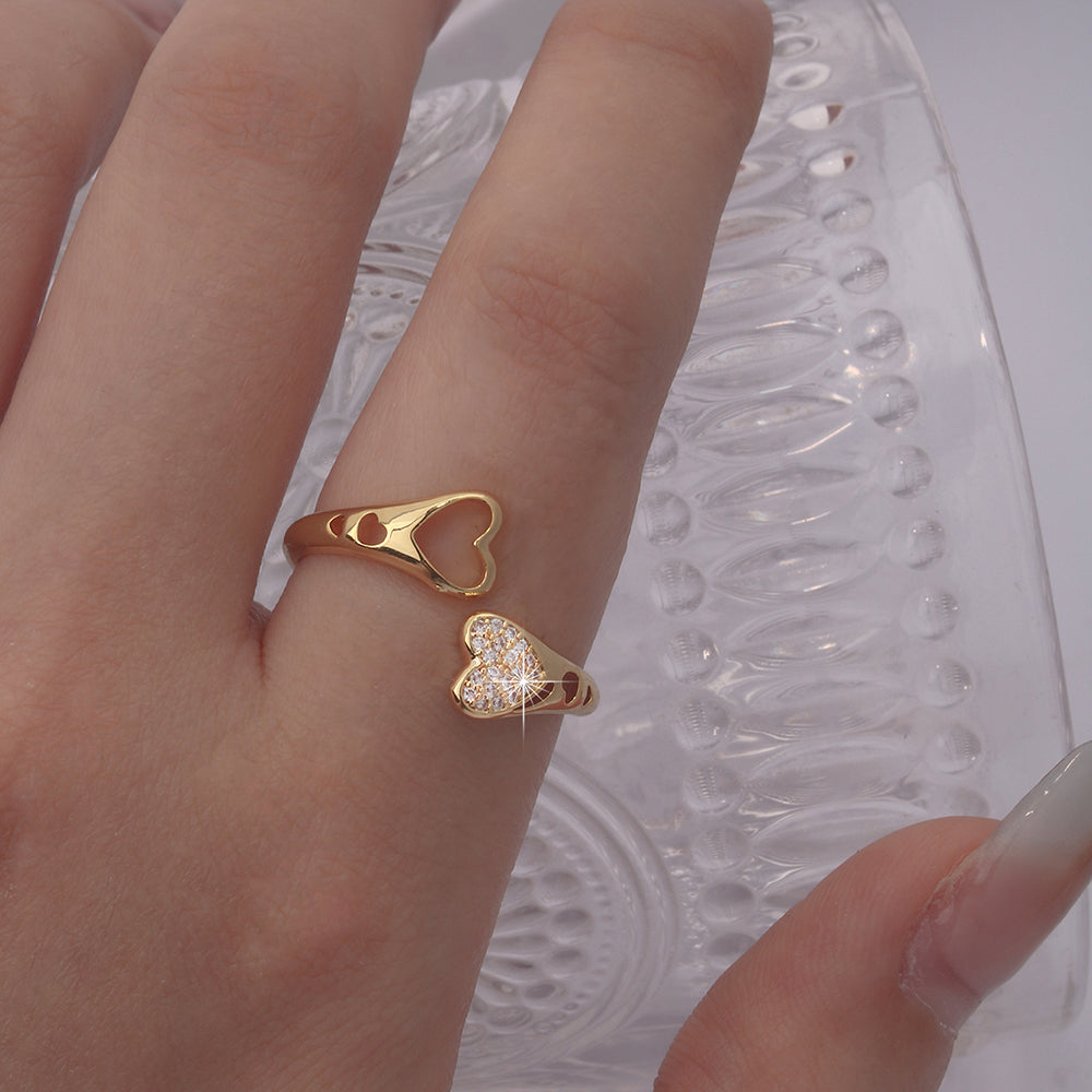 Cute Sweet Animal Heart Shape Mermaid Copper Plating Inlay Zircon 18k Gold Plated Women's Open Rings