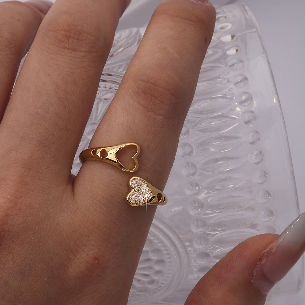 Cute Sweet Animal Heart Shape Mermaid Copper Plating Inlay Zircon 18k Gold Plated Women's Open Rings