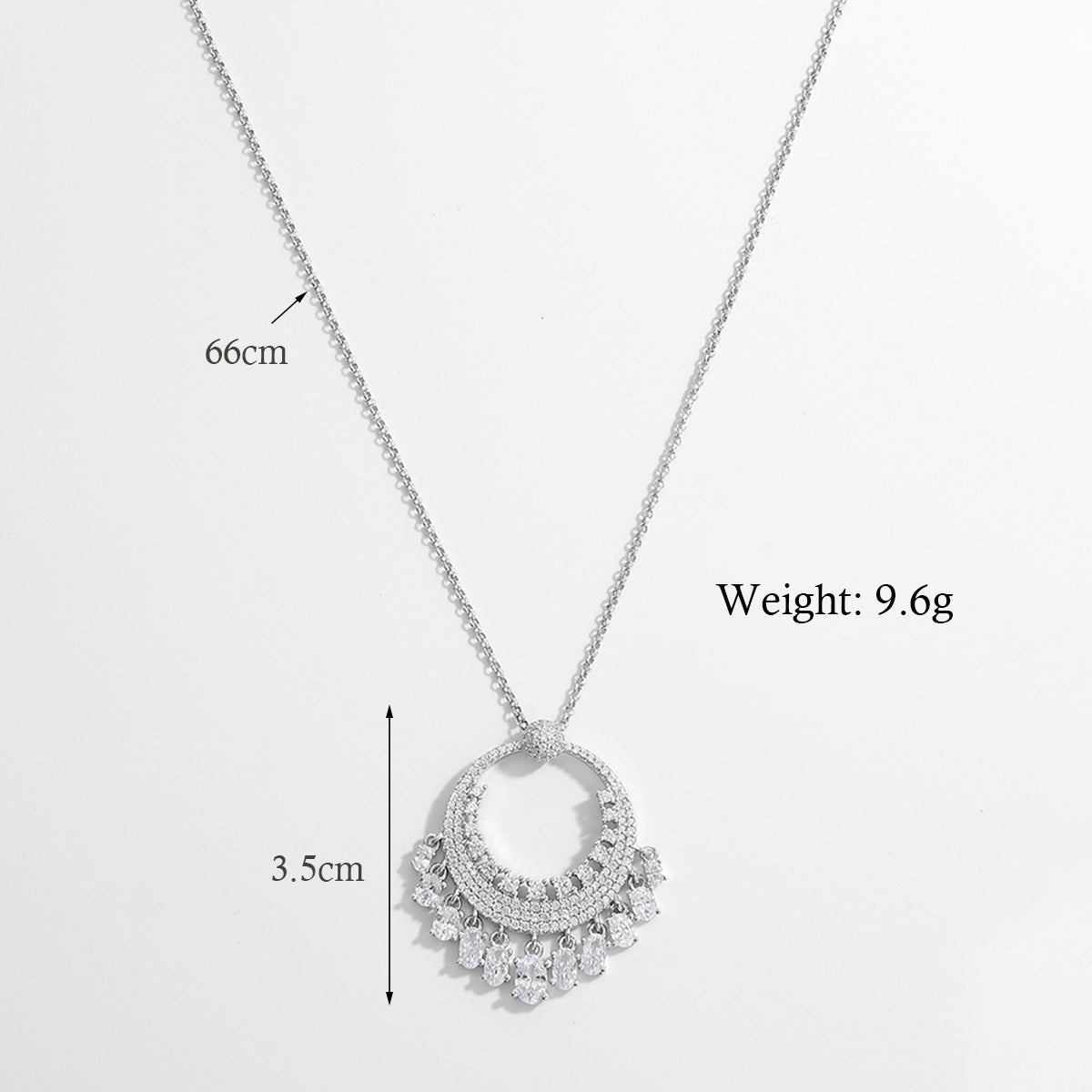 Elegant Circle Sterling Silver Plating Hollow Out Inlay Zircon White Gold Plated Rhodium Plated Pendant Necklace