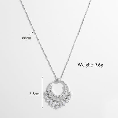 Elegant Circle Sterling Silver Plating Hollow Out Inlay Zircon White Gold Plated Rhodium Plated Pendant Necklace