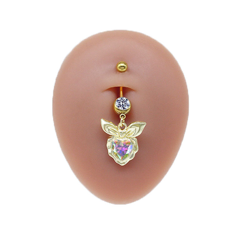 Simple Style Commute Clouds Heart Shape Shell Stainless Steel Alloy Copper Plating Inlay Rhinestones Zircon White Gold Plated Gold Plated Belly Ring