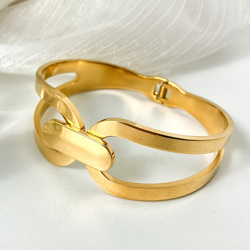 Simple Style Roman Style Oval Solid Color Stainless Steel Plating Gold Plated Bangle