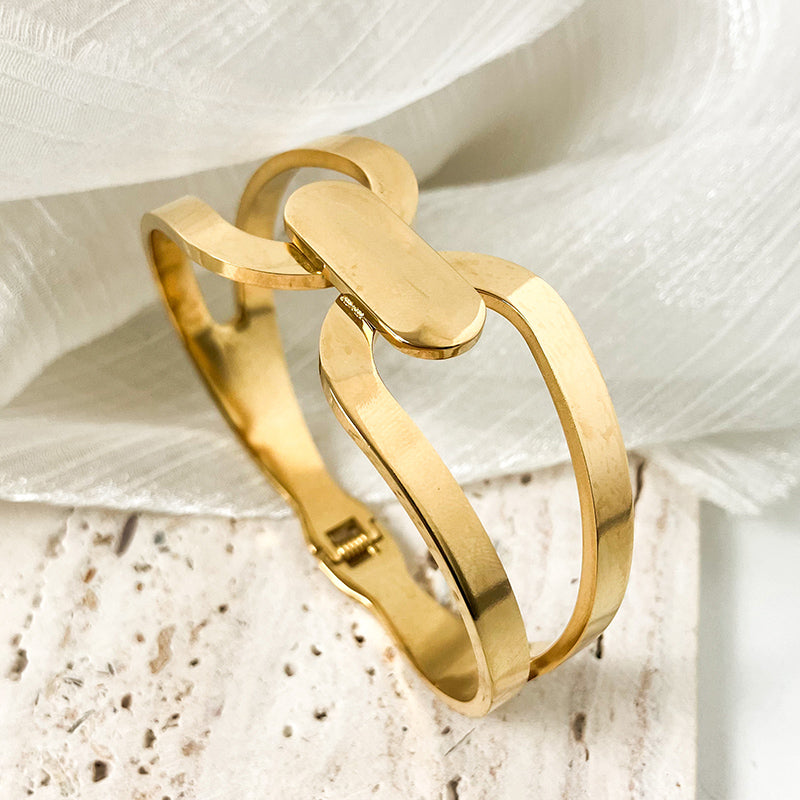 Simple Style Roman Style Oval Solid Color Stainless Steel Plating Gold Plated Bangle