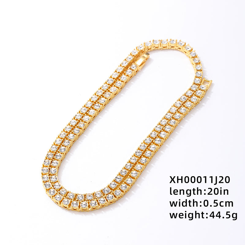 Hip-hop Round Copper Zircon Bracelets Necklace In Bulk