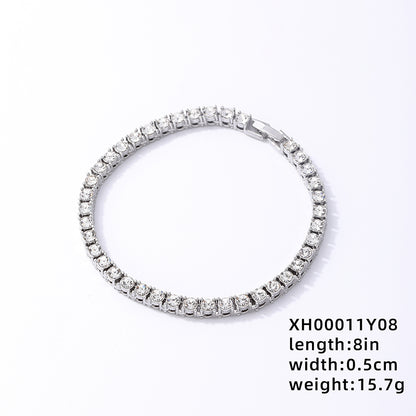 Hip-hop Round Copper Zircon Bracelets Necklace In Bulk