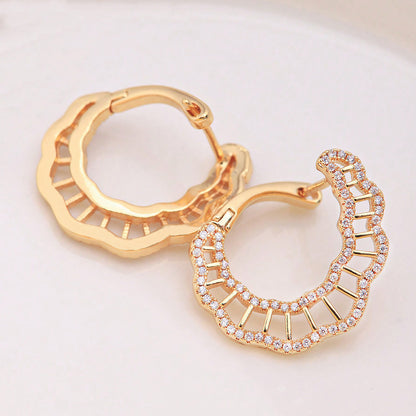 1 Pair Elegant Geometric Starry Sky Shell Plating Inlay Copper Zircon 18k Gold Plated Ear Studs