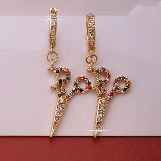 1 Pair Elegant Sweet Scissors Plating Inlay Copper Zircon 18k Gold Plated Drop Earrings