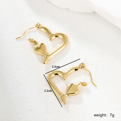 1 Pair Fashion Geometric Heart Shape Plating Stainless Steel 18k Gold Plated Earrings