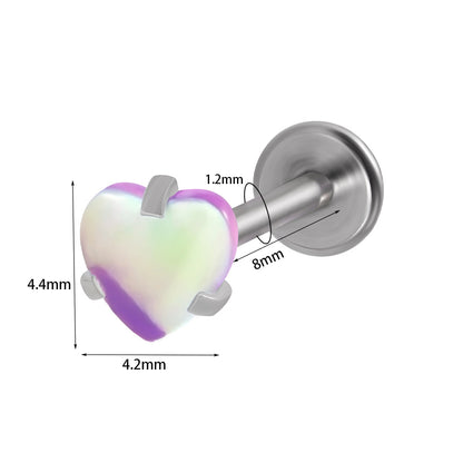 Retro Lady Gradient Color Heart Shape Stainless Steel Stone Lip Stud