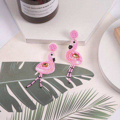 1 Pair Casual Hawaiian Tropical Flamingo Plastic Cloth Drop Earrings