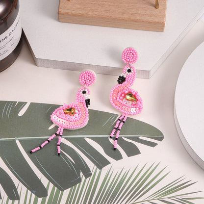 1 Pair Casual Hawaiian Tropical Flamingo Plastic Cloth Drop Earrings