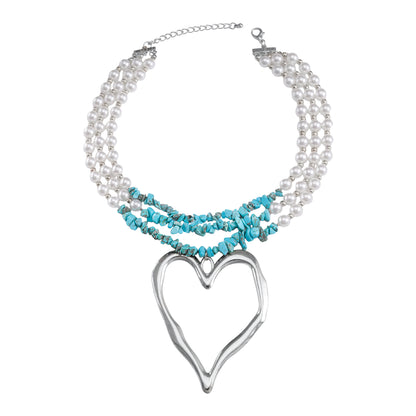 Elegant Heart Shape Imitation Pearl Beaded Gold Plated Silver Plated Women's Pendant Necklace