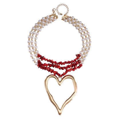 Elegant Heart Shape Imitation Pearl Beaded Gold Plated Silver Plated Women's Pendant Necklace