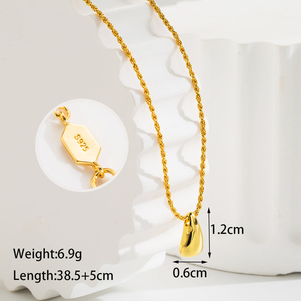 Ig Style Simple Style Solid Color Sterling Silver Plating 18k Gold Plated White Gold Plated Pendant Necklace