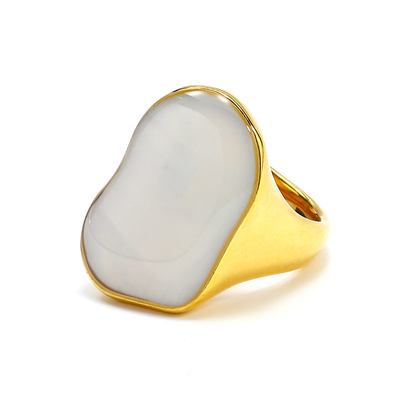 Titanium Steel 18K Gold Plated Retro Lady Roman Style Irregular Geometric Shell Rings