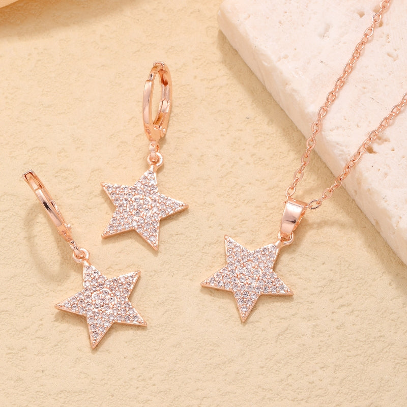 Hip-hop Simple Style Pentagram Copper Rose Gold Plated White Gold Plated Gold Plated Zircon Jewelry Set In Bulk