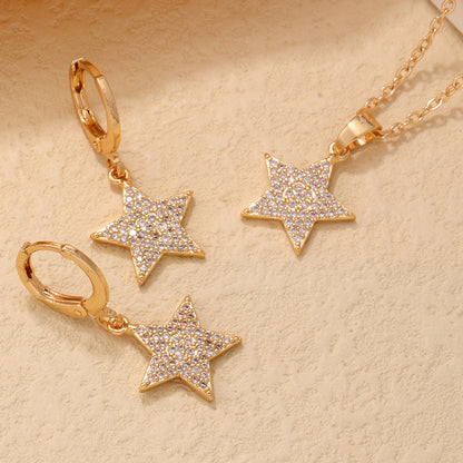 Hip-hop Simple Style Pentagram Copper Rose Gold Plated White Gold Plated Gold Plated Zircon Jewelry Set In Bulk