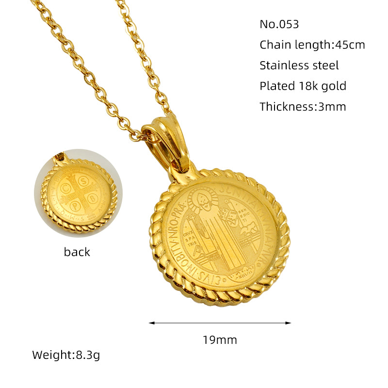 Vintage Style Round Stainless Steel Polishing Plating 18k Gold Plated Pendant Necklace