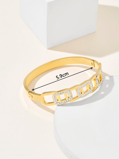 Simple Style Solid Color Stainless Steel Plating Inlay Zircon 18k Gold Plated Bangle