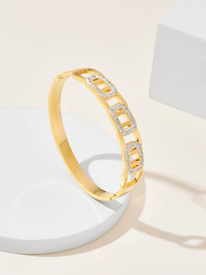 Simple Style Solid Color Stainless Steel Plating Inlay Zircon 18k Gold Plated Bangle