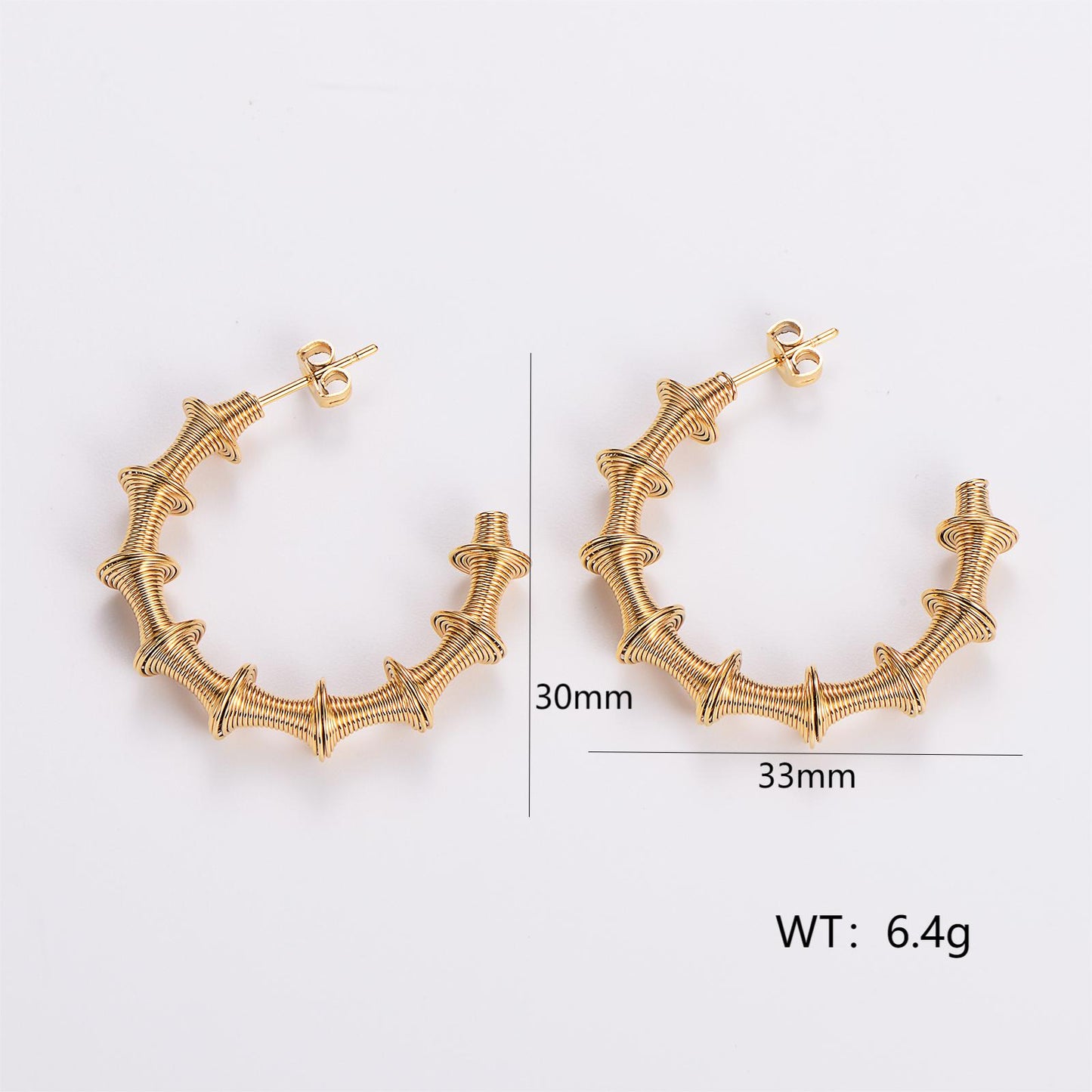 1 Pair Retro Exaggerated Solid Color Plating Stainless Steel 24k Gold Plated Ear Studs