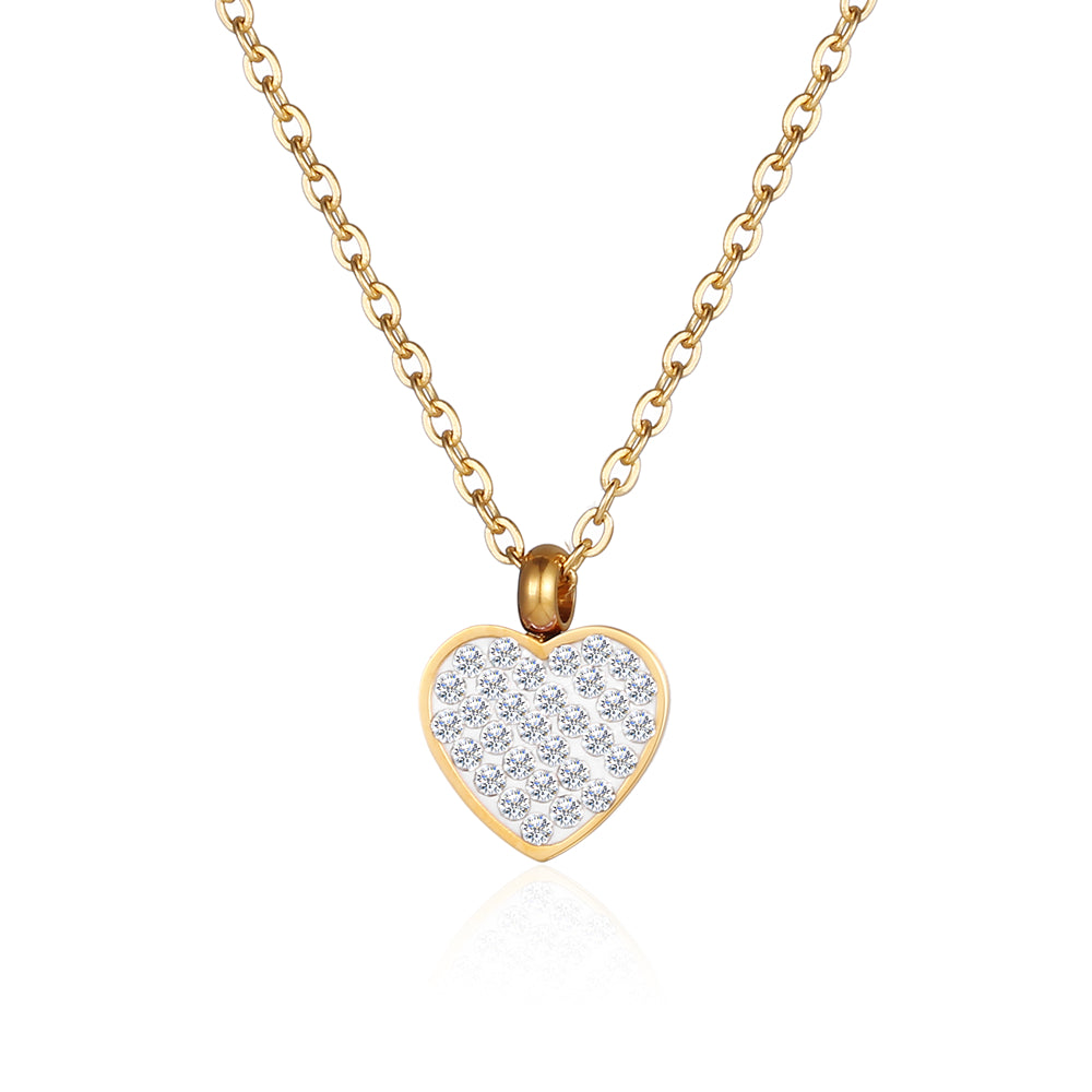 Elegant Sweet Heart Shape Stainless Steel Plating Inlay Zircon 18k Gold Plated Pendant Necklace