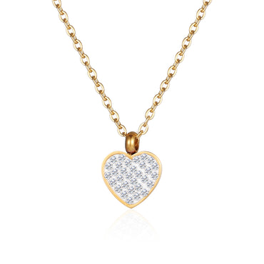 Elegant Sweet Heart Shape Stainless Steel Plating Inlay Zircon 18k Gold Plated Pendant Necklace