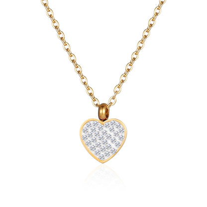 Elegant Sweet Heart Shape Stainless Steel Plating Inlay Zircon 18k Gold Plated Pendant Necklace