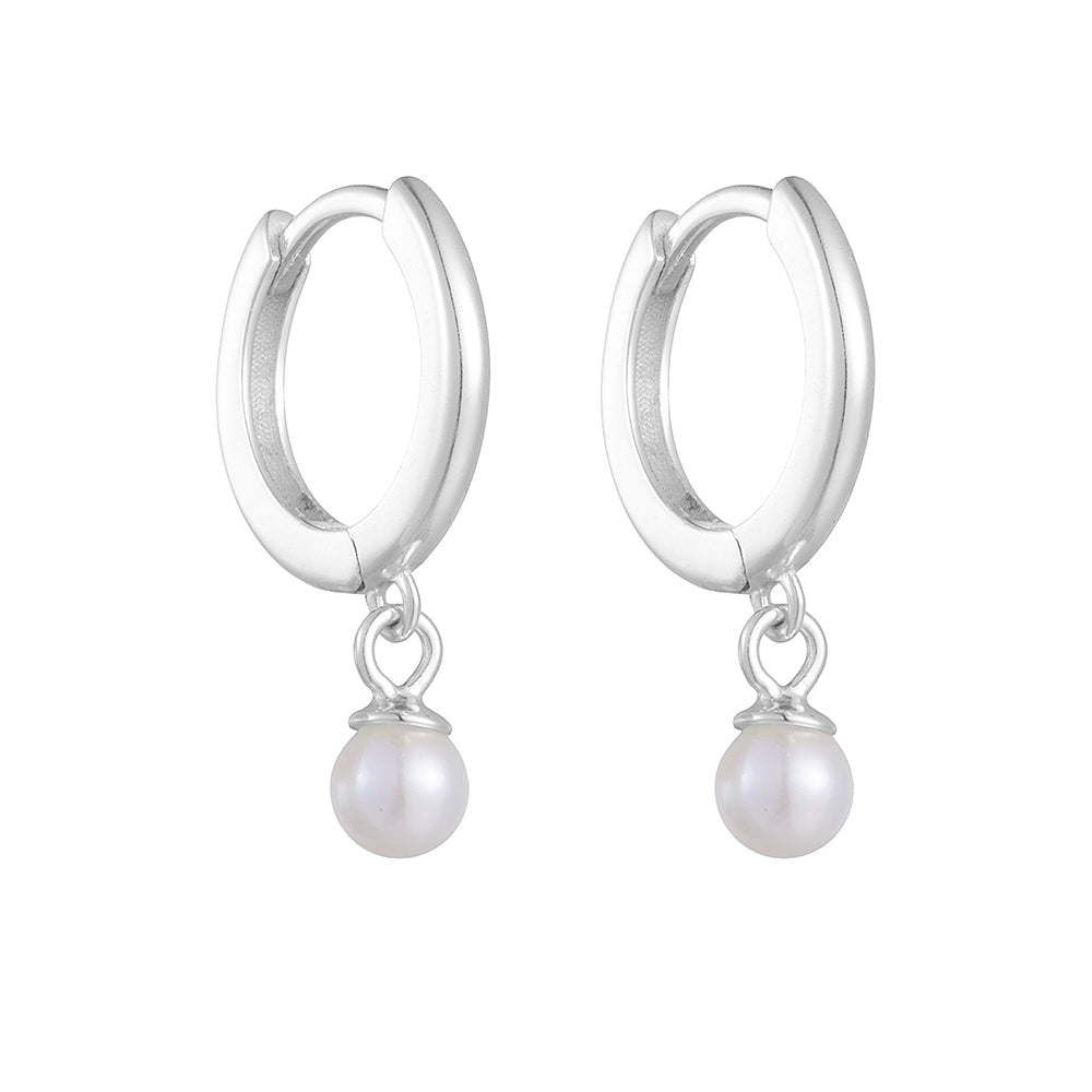 1 Pair Ig Style Simple Style Solid Color Plating Inlay Sterling Silver Pearl 14k Gold Plated Rhodium Plated Hoop Earrings