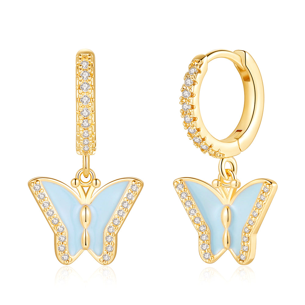 1 Pair Casual Elegant Devil's Eye Crown Butterfly Plating Inlay Copper Zircon 14k Gold Plated White Gold Plated Drop Earrings