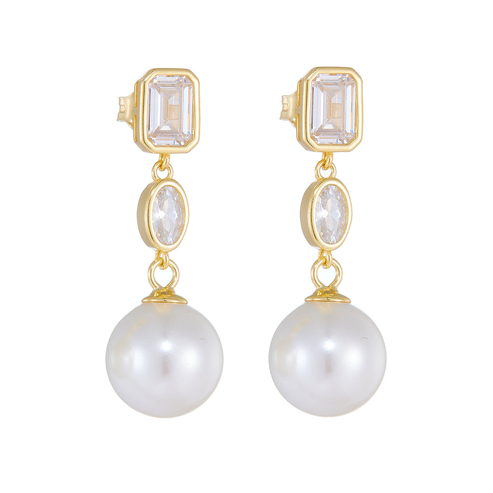 1 Pair Ig Style Sweet Round Square Oval Plating Inlay Sterling Silver Pearl Zircon 14k Gold Plated Rhodium Plated Drop Earrings